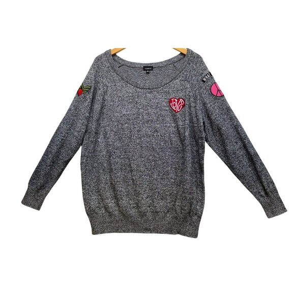 Torrid Womens Patch Embellished Sweater Size 2 Gray 100% Cotton - Picture 1 of 10